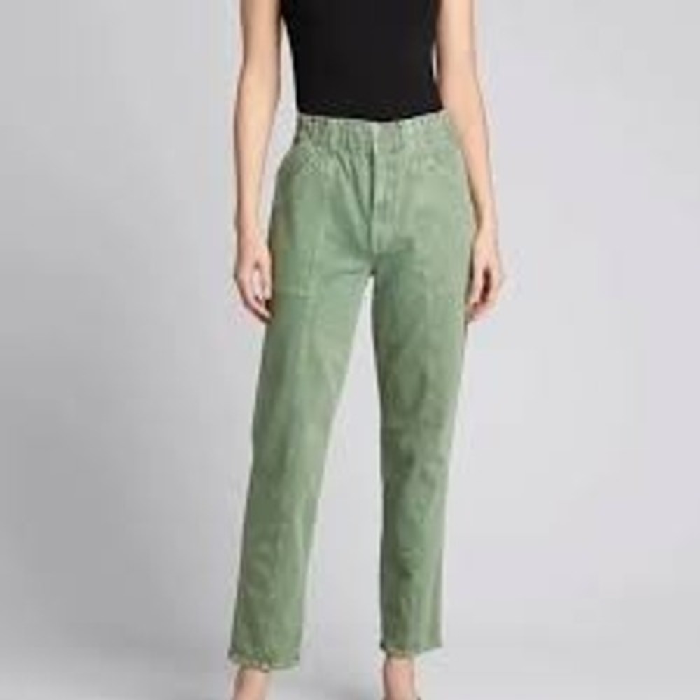 MOTHER‎ Green High Waisted Pleated Front Straight Leg Jeans Women's